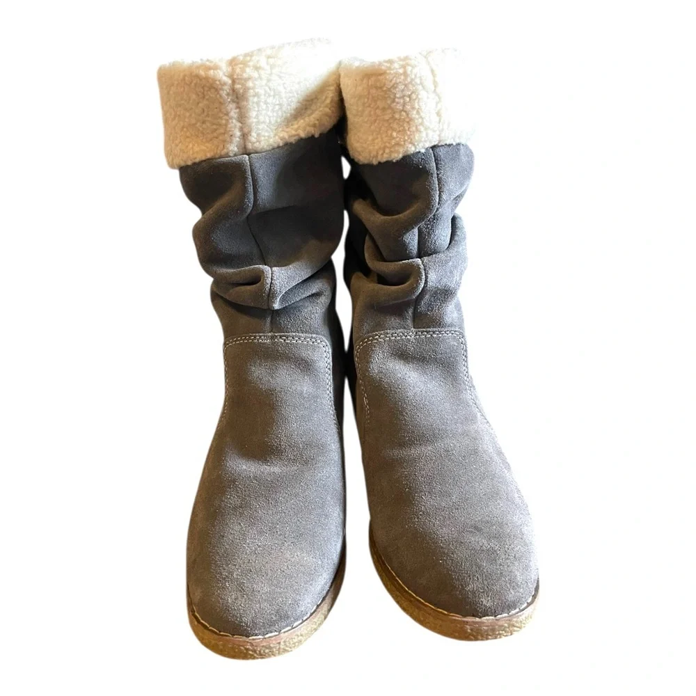 Lands End Gray Suede Boots Sherpa Lined Women’s Size 8.5
